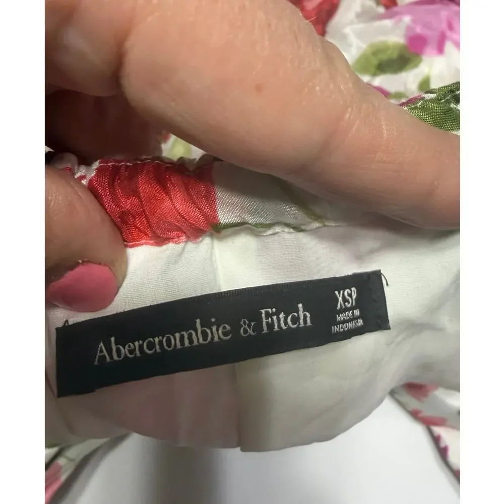 Abercrombie Maxi Dress Strawberry Floral Print Puff Sleeve Sweetheart Neck XS